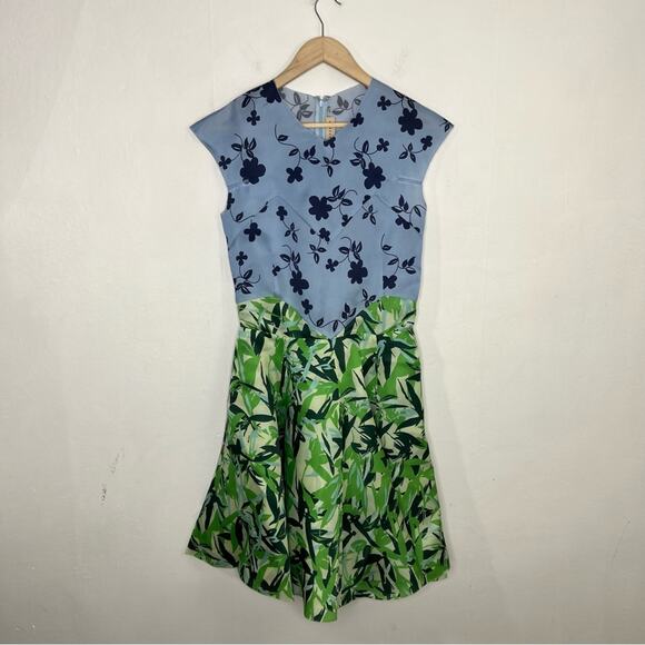 Elle Sasson Holly Colorblock Botanical Floral Silk Cap-Sleeve Dress Size Size 4 - Picture 16 of 16